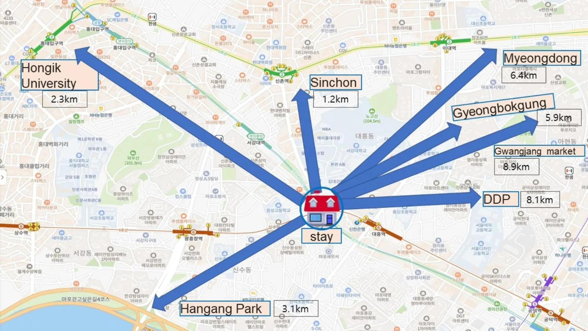 Park Stay #Hongdae Sinchon 10Min #Metro 3Min #3Beds Seoul